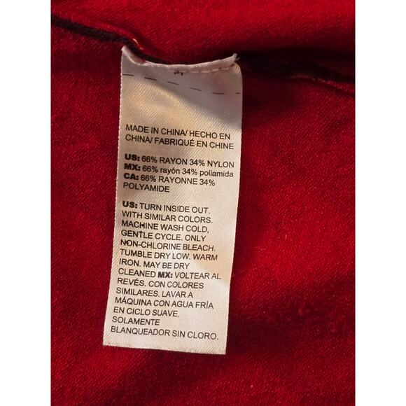 Chico’s Statement Knit Cardigan M – Red Abstract Print Open Front Workwear - Picture 6 of 8